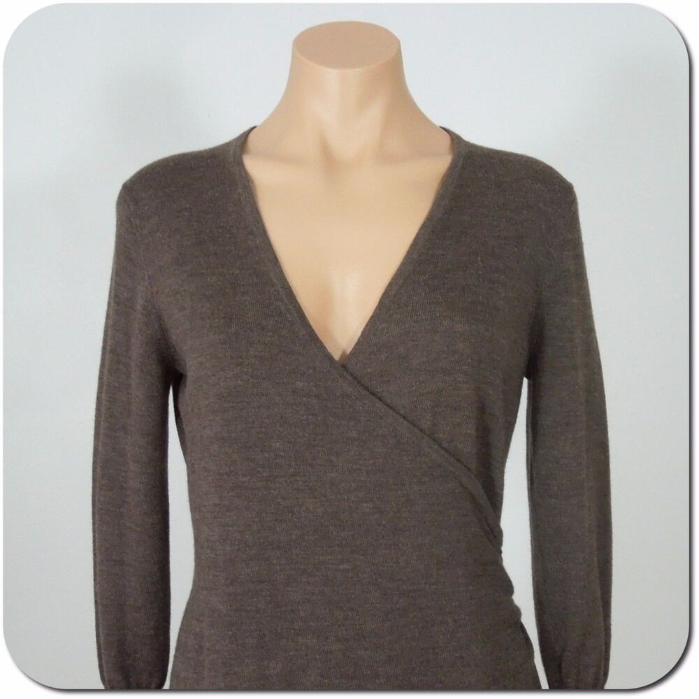 ANN TAYLOR LOFT Dress size MP Petites Womens Brown Cross Front Merino Wool Blend